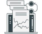 Ordenador procesando datos y documentos de empresa.