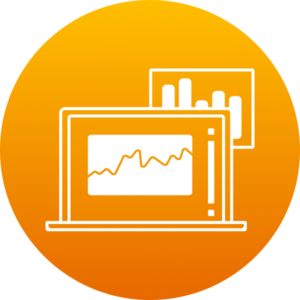 Icono que representa el análisis de datos recogidos en planta de impresión a través de un sistema para analizar objetivos de negocio.